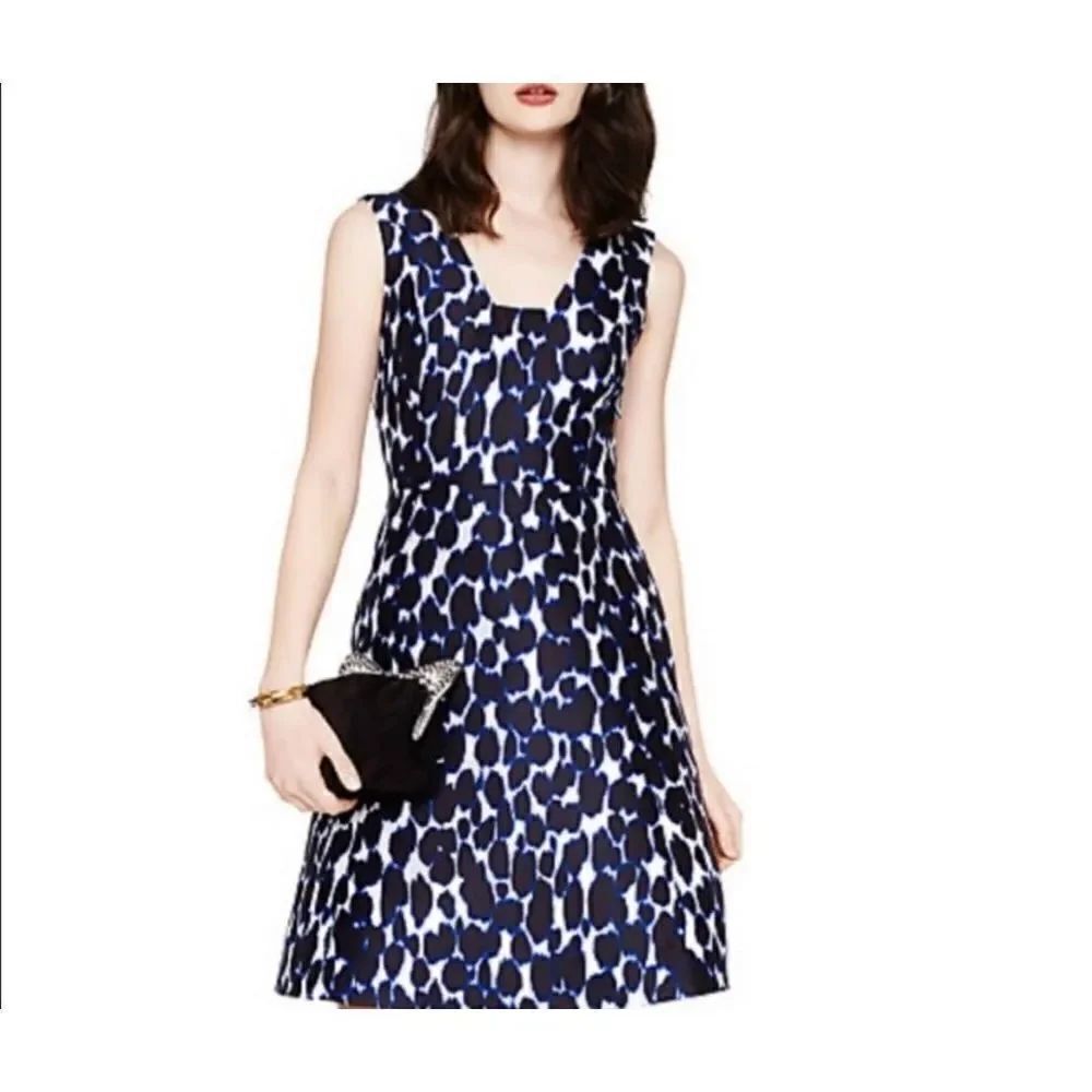KATE SPADE Leopard Fit and Flare Indigo Dress sz 6